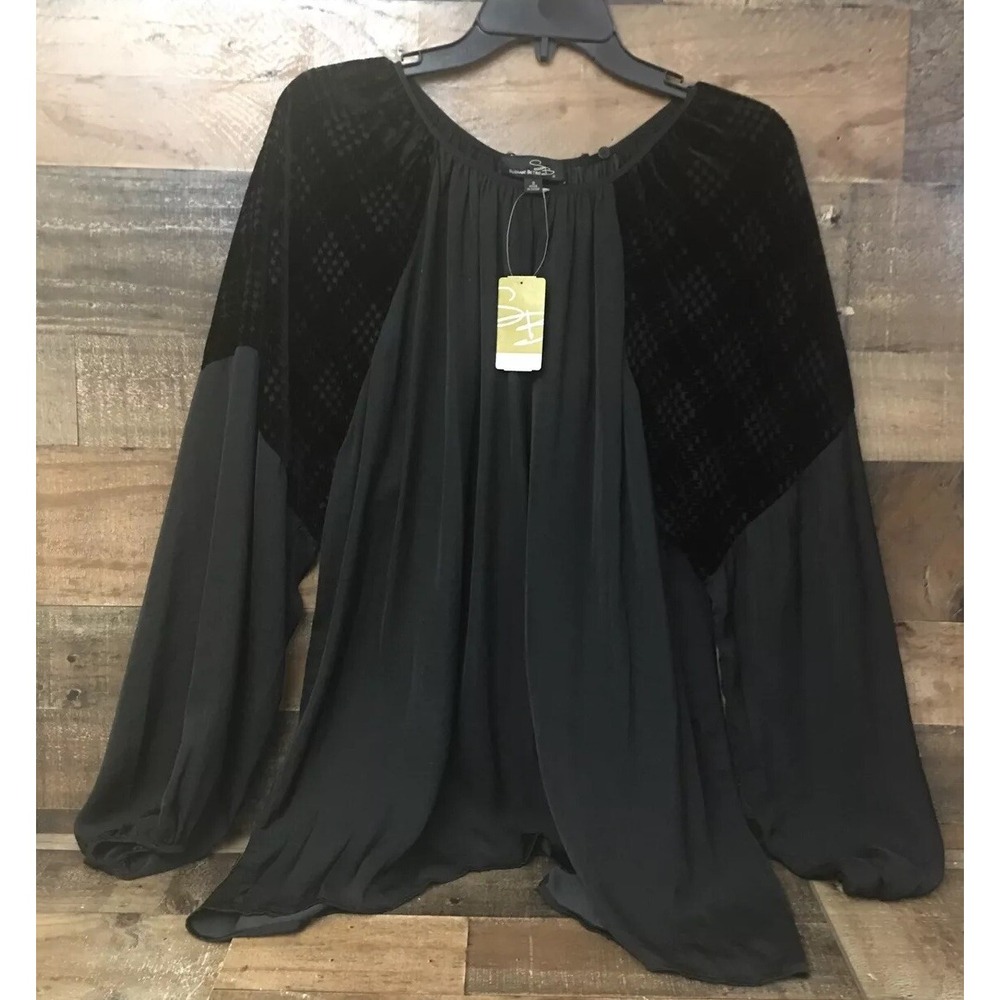 Susan Bistro Black Velvet Burnout Top Women Small Split Back Whimsigoth Witchy